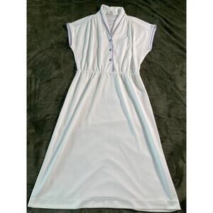 Vtg. NIKKI Short Sleeve 80s White Dress with purple Edging SZ 15/16